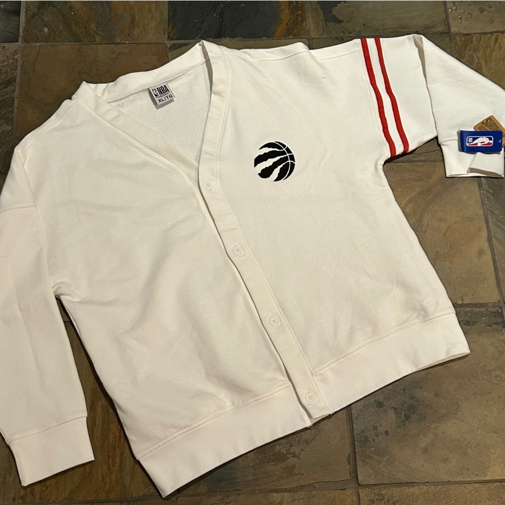 NBA White Cardigan with Red Accents. Sweatshirt material. New!